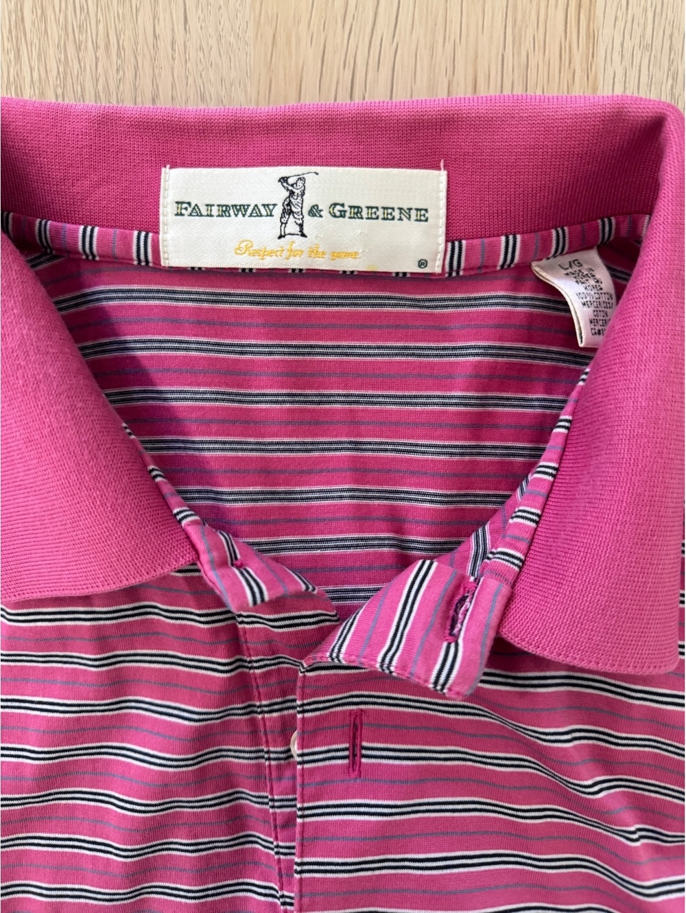 Men’s fairway & Greene pink golf polo size large stripped soft